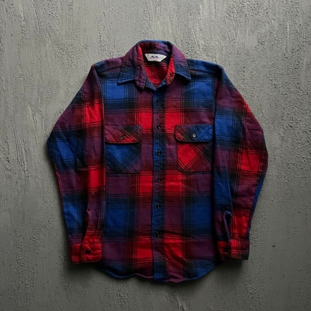 Vintage Dakota Five Brother Flannel‎ Shirt Small Red 1980s Plaid Cotton